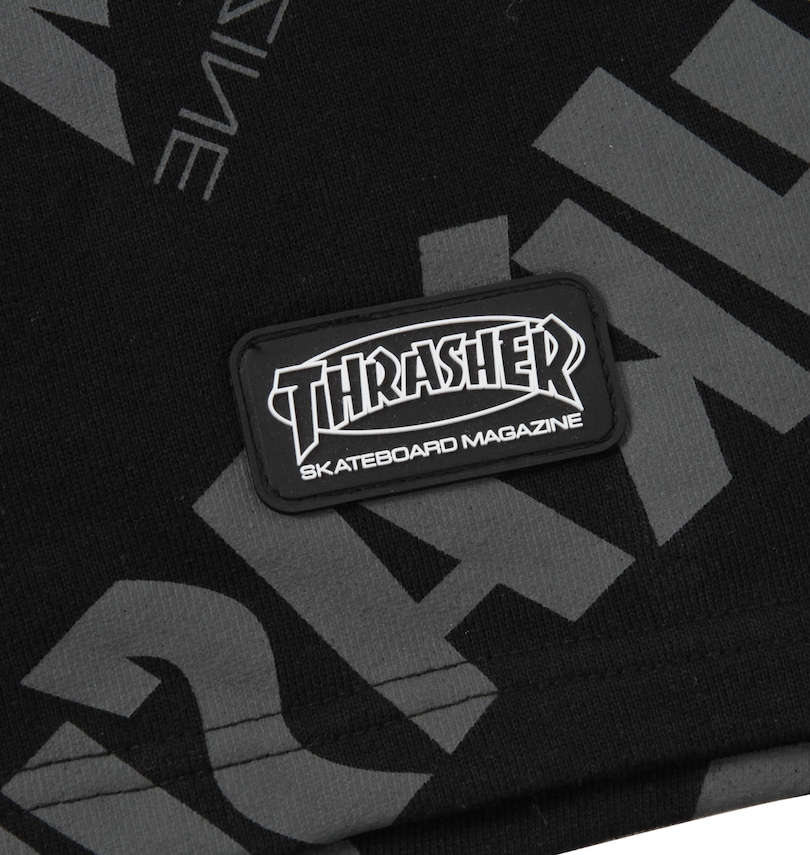 大きいサイズ メンズ THRASHER (スラッシャー) ロゴ総柄プリントハーフパンツ 裾ネーム