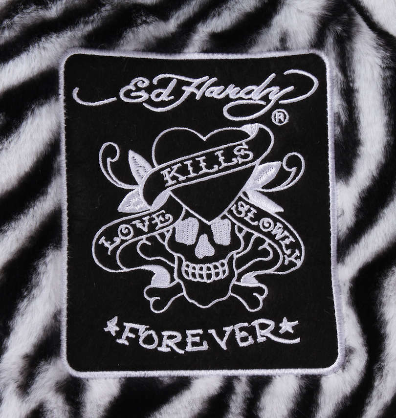 大きいサイズ メンズ Ed Hardy (エドハーディ) フェイクファーフルジップパーカージャケット アップリケ・刺繍