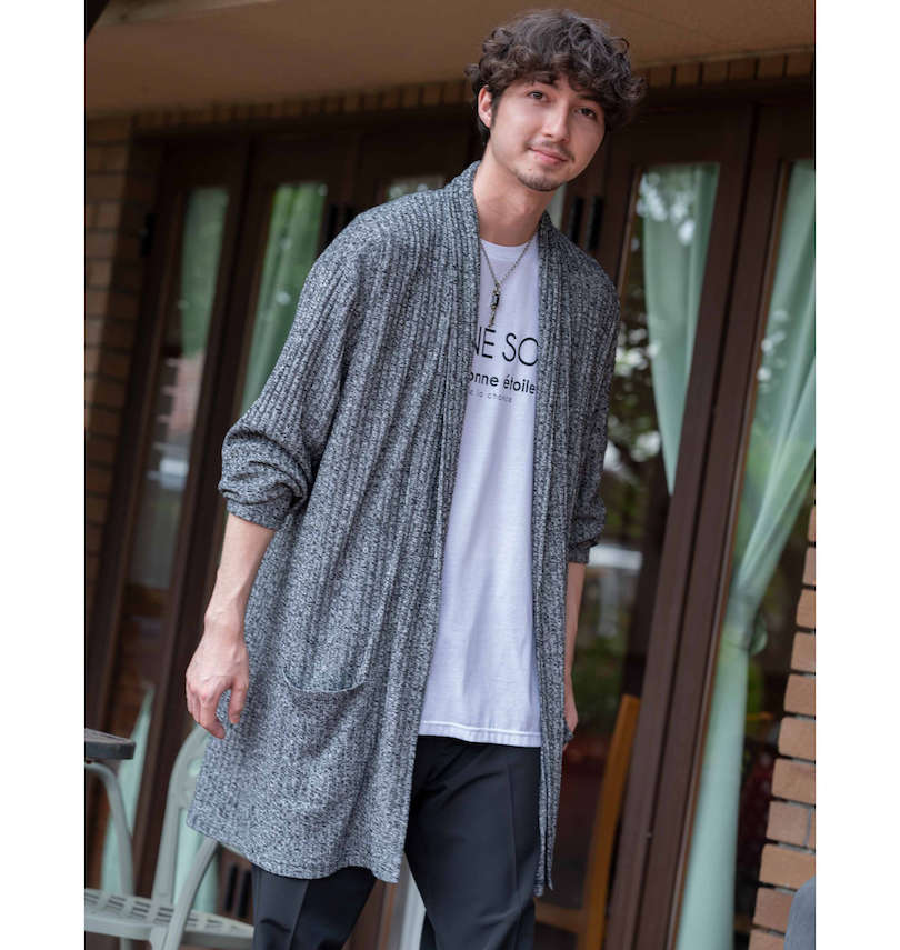 大きいサイズ メンズ launching pad (ランチングパッド) 甘編み杢テレココーディガン+半袖Tシャツ 
