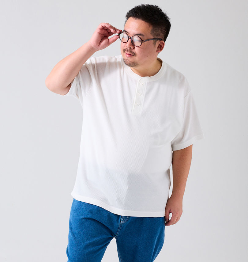 大きいサイズ メンズ Mc.S.P (エムシーエスピー) ワッフルヘンリーネック半袖Tシャツ 