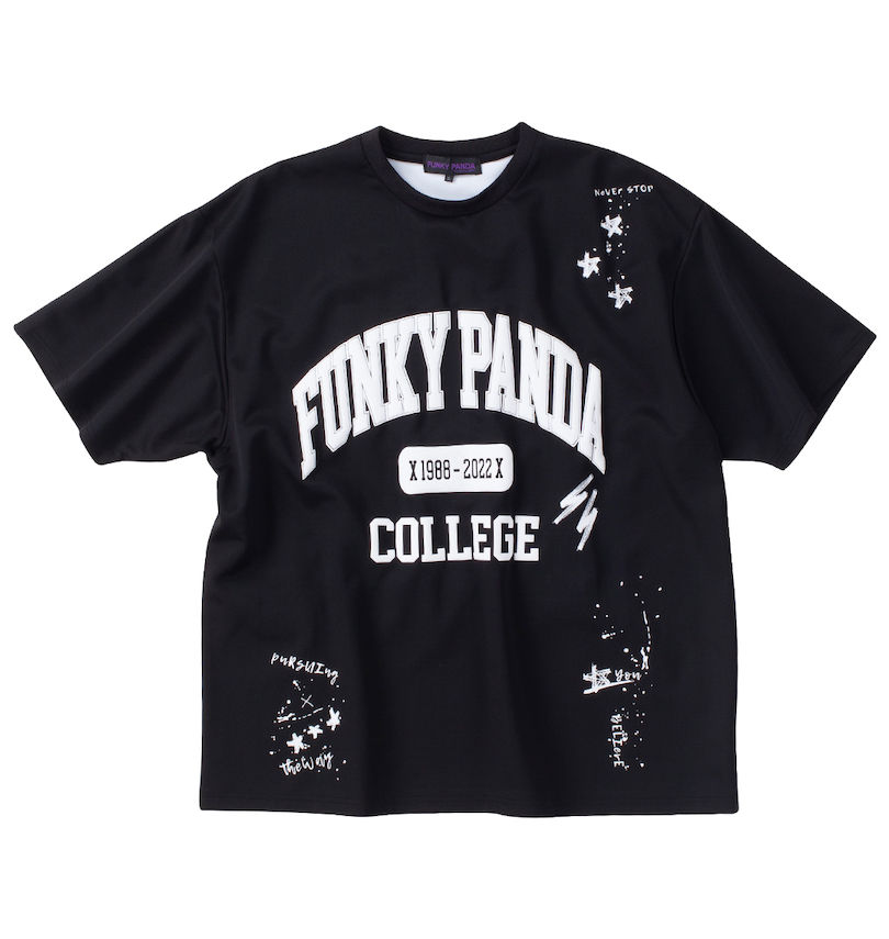 大きいサイズ メンズ FUNKY PANDA by in the attic (ファンキーパンダインジアティック) イタズラカレッジロゴ半袖Tシャツ フロントスタイル
