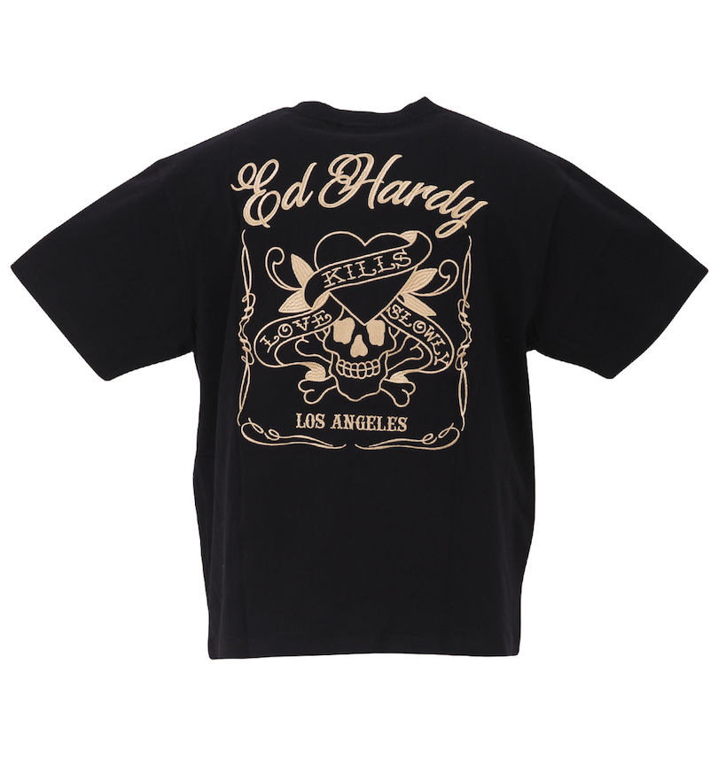大きいサイズ メンズ Ed Hardy (エドハーディ) 天竺プリント&刺繍半袖Tシャツ バックスタイル