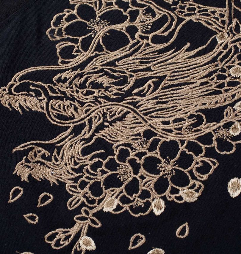 大きいサイズ メンズ 絡繰魂 (カラクリタマシイ) 龍神桜刺繍半袖Tシャツ 