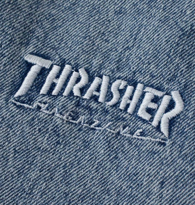 大きいサイズ メンズ THRASHER (スラッシャー) デニムペインターハーフパンツ 刺繍