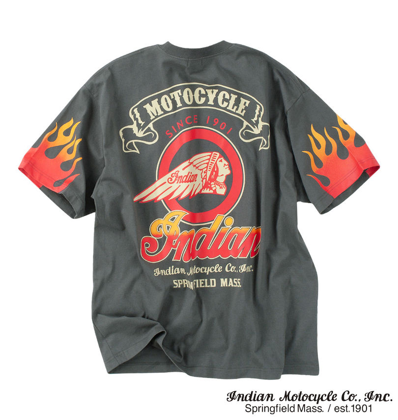 大きいサイズ メンズ INDIAN MOTOCYCLE (インディアンモトサイクル) 天竺プリント&刺繍半袖Tシャツ バックスタイル