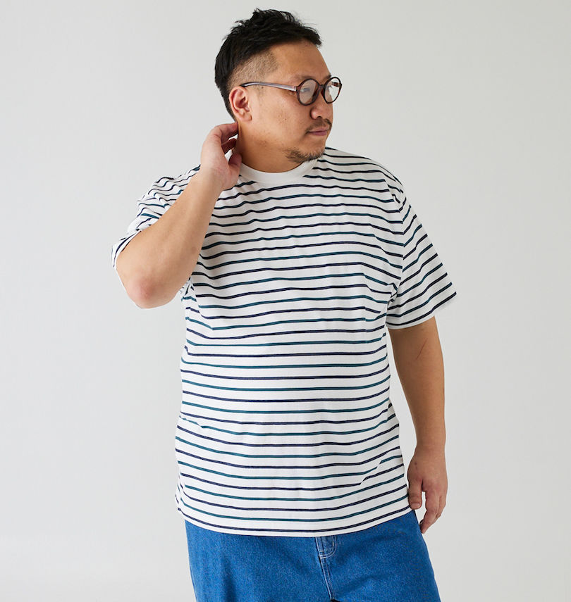 大きいサイズ メンズ Mc.S.P (エムシーエスピー) オーガニックコットンボーダークルーネック半袖Tシャツ 