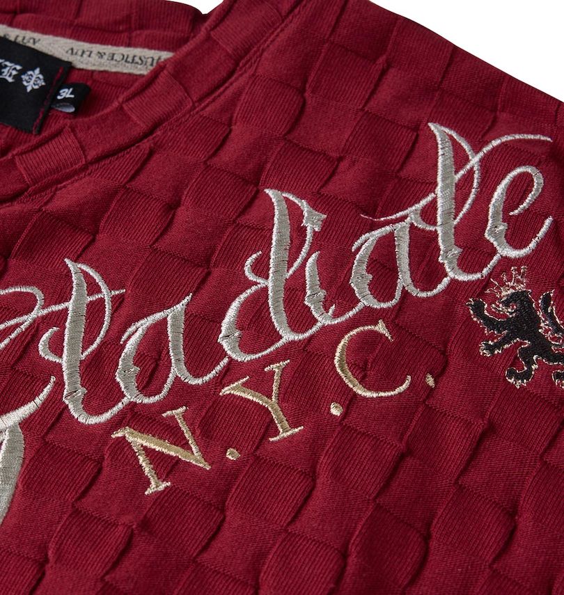 大きいサイズ メンズ GLADIATE (グラディエイト) 刺繍ブロックジャガード長袖VネックTシャツ 刺繍