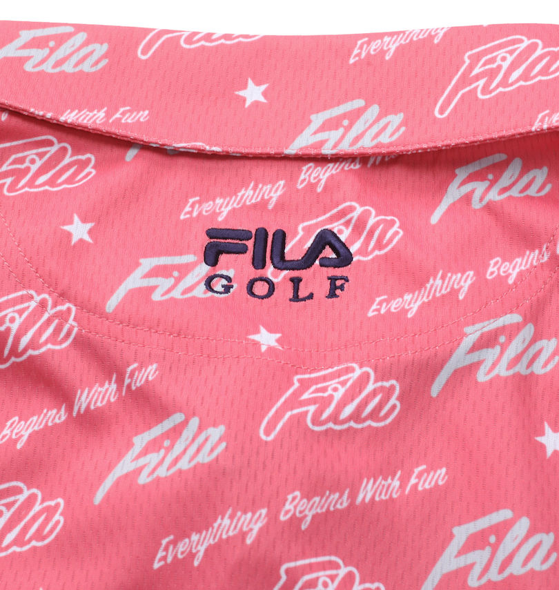 大きいサイズ メンズ FILA GOLF (フィラゴルフ) ロゴグラフィックプリントホリゾンタルカラー半袖シャツ バックの刺繍