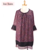 ROSE HEAVEN 小花柄プリントチュニック ピンク×ブラック