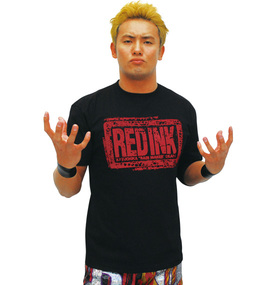 新日本プロレス オカダ選手RED INK柄半袖Tシャツ