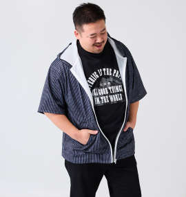 大きいサイズ メンズ COLLINS (コリンズ) メッシュヒッコリー風プリント半袖フルジップパーカー+半袖Tシャツ