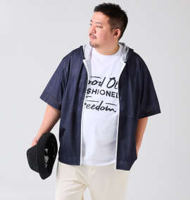 大きいサイズ メンズ COLLINS (コリンズ) メッシュヘリンボーン風プリント半袖フルジップパーカー+半袖Tシャツ