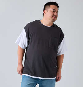 大きいサイズ メンズ launching pad (ランチングパッド) パイナップルニットフェイクレイヤード半袖Tシャツ