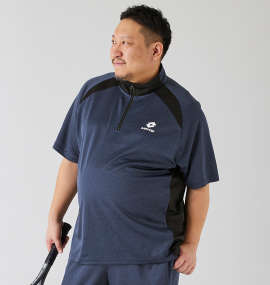 大きいサイズ メンズ LOTTO (ロット) DRYメッシュ杢×無地ハーフジップ半袖シャツ