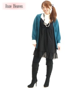 ROSE HEAVEN ハート柄フロッキーキャミワンピ ブラック