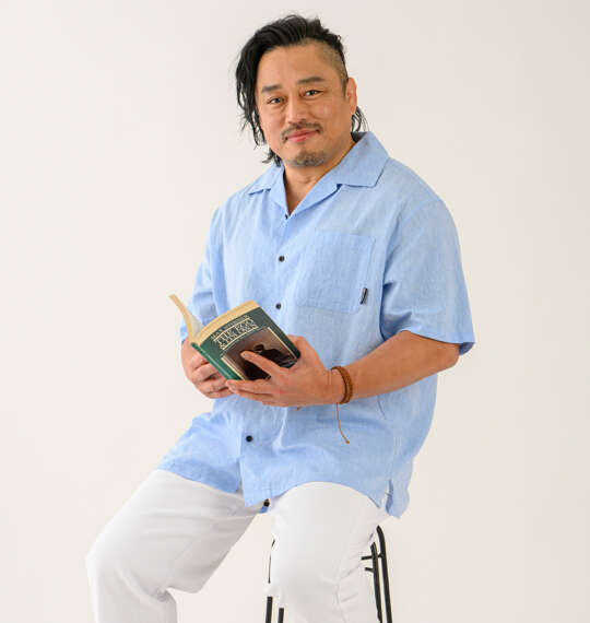 モデル後藤洋央紀　OUTDOOR PRODUCTS 綿麻半袖オープンカラーシャツを使った3Lサイズのコーディネート