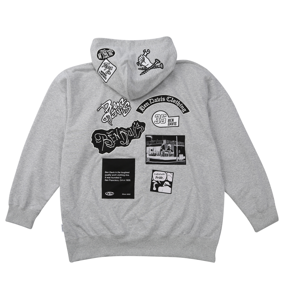パリーハリウッド 25AW ペイント ワッペン プルオーバーパーカーメンズ 大きいサイズ 裏毛マルチワッペンプルパーカー | BEN DAVIS (ベン