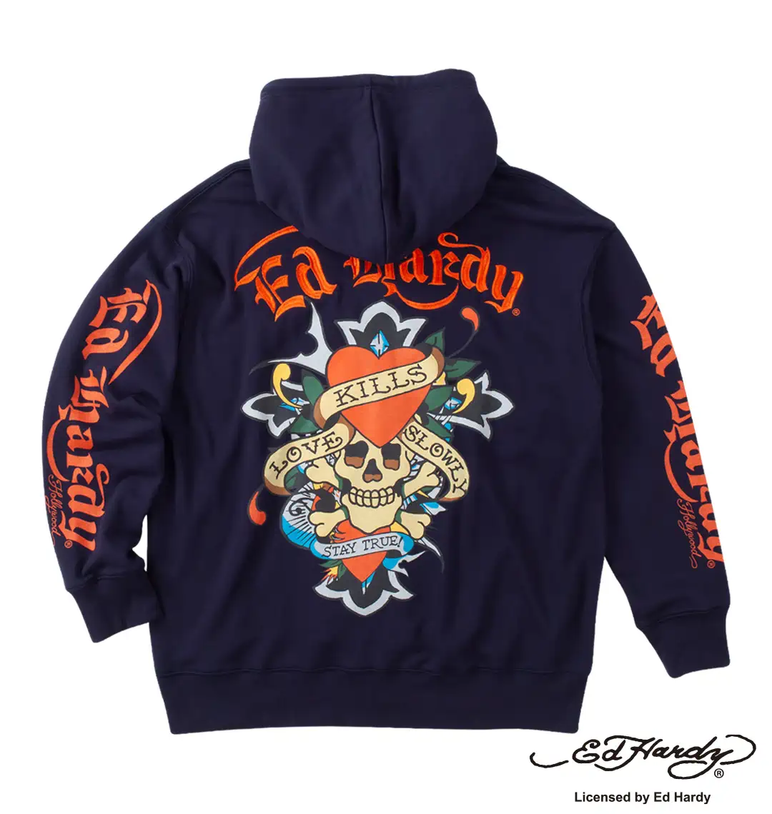 大きいサイズ 裏毛刺繍&プリントフルジップパーカー | Ed Hardy