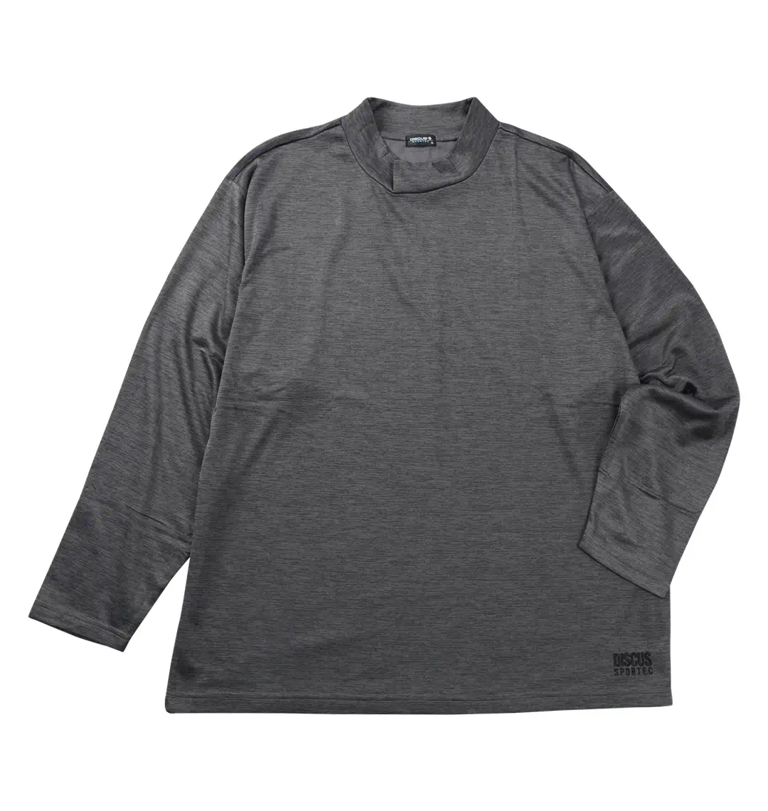 大きいサイズ メランジ裏微起毛ハイネック長袖Tシャツ | DISCUS