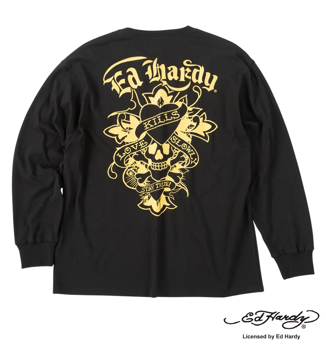 大きいサイズ 天竺プリント長袖Tシャツ | Ed Hardy (エドハーディ