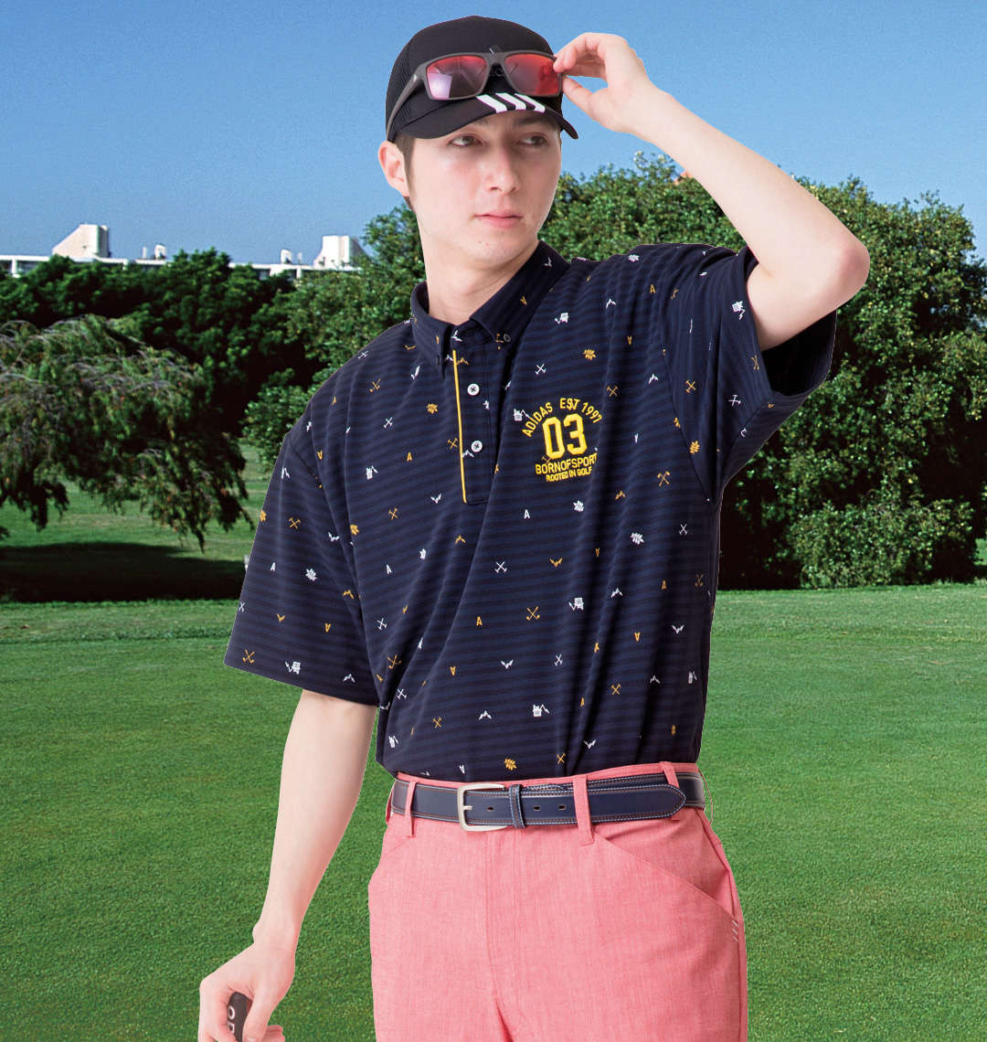 大きいサイズ メンズ adidas golf (アディダスゴルフ) モノグラム半袖B.Dシャツ 