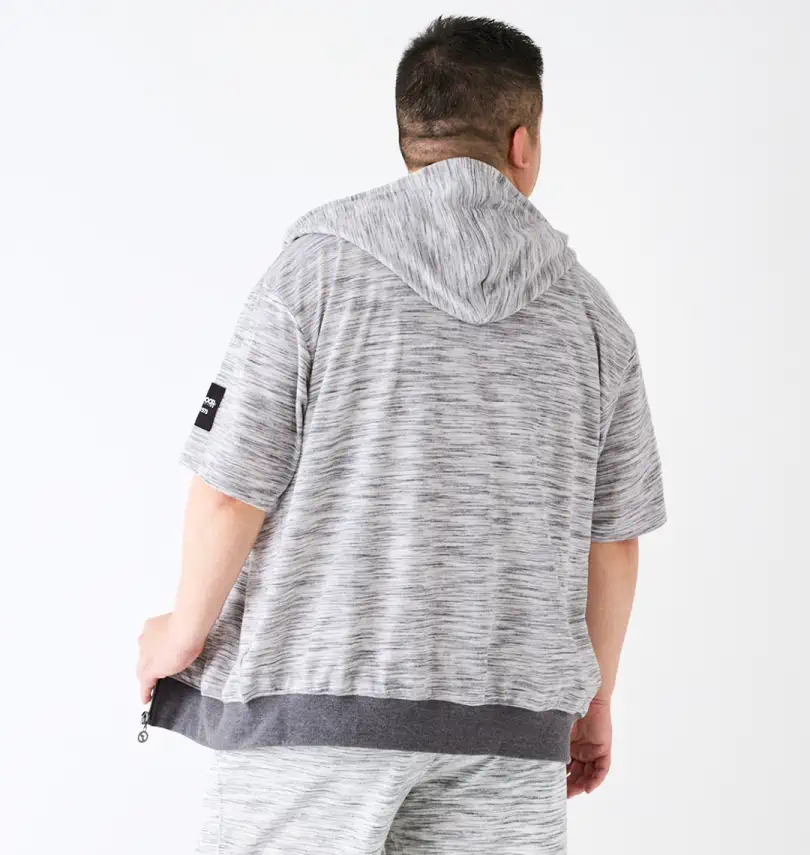 大きいサイズ インレイ流し杢裏毛半袖フルジップパーカー | OUTDOOR