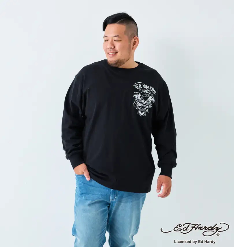 大きいサイズ 天竺プリント長袖Tシャツ | Ed Hardy (エドハーディ