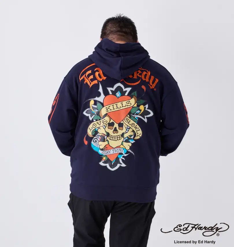 大きいサイズ 裏毛刺繍&プリントフルジップパーカー | Ed Hardy
