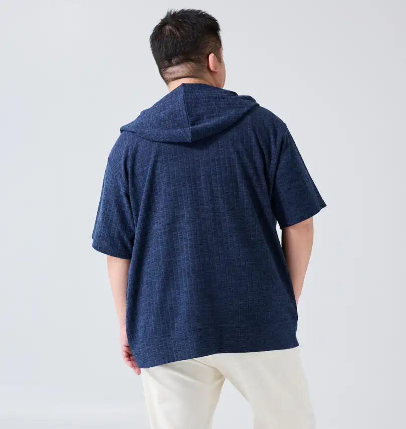 大きいサイズ 針抜きストライプ半袖フルジップパーカー+半袖Tシャツ