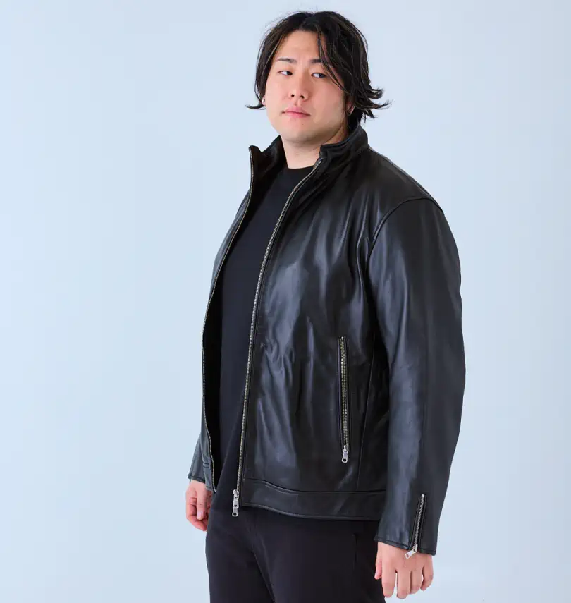 大きいサイズ スタンドカラーレザーブルゾン | TETE HOMME (テットオム