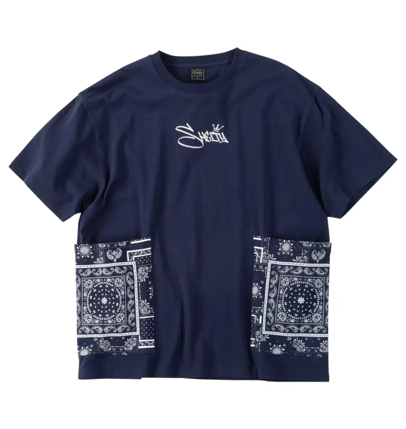 大きいサイズ 天竺刺繍バンダナ柄ポケット付半袖Tシャツ | SHELTY