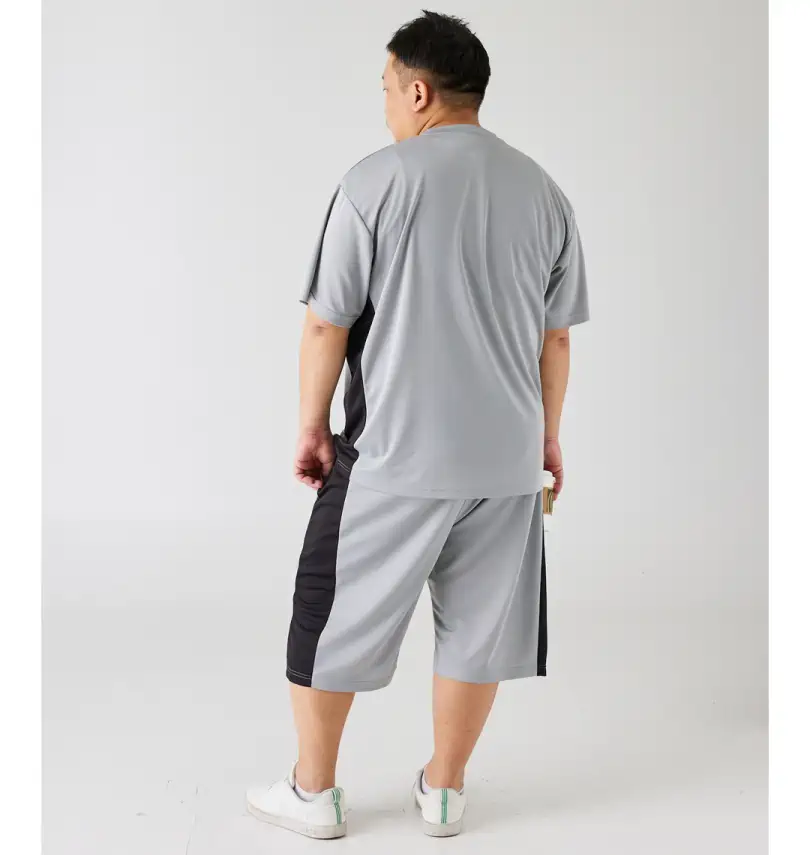 大きいサイズ ハニカムメッシュ脇切替半袖Tシャツハーフパンツセット 