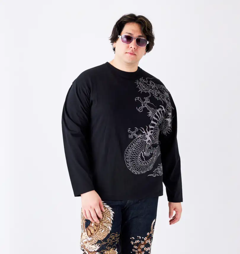 大きいサイズ 龍の戯れ長袖Tシャツ | 絡繰魂 (カラクリタマシイ