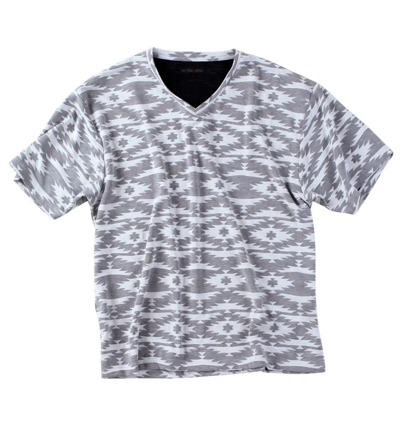 大きいサイズ 膨れオルテガジャガードVネック半袖Tシャツ | in the 