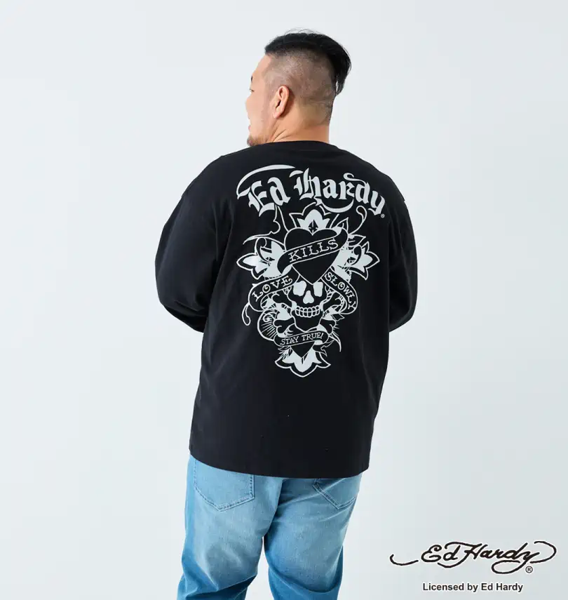 大きいサイズ 天竺プリント長袖Tシャツ | Ed Hardy (エドハーディ
