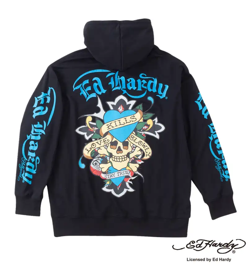 大きいサイズ 裏毛刺繍&プリントフルジップパーカー | Ed Hardy