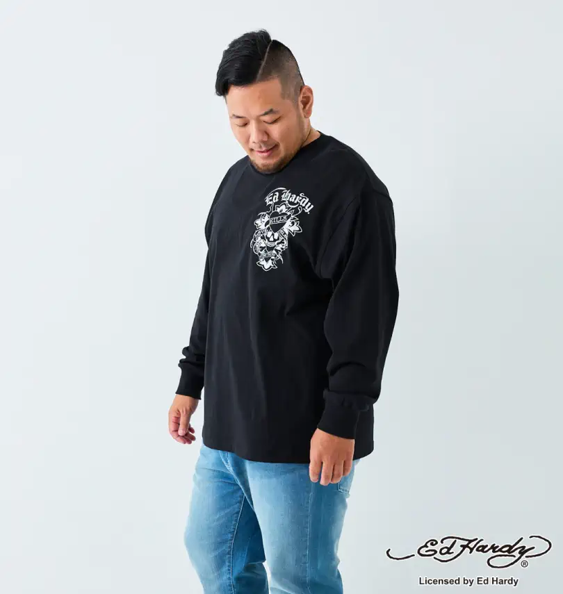 大きいサイズ 天竺プリント長袖Tシャツ | Ed Hardy (エドハーディ