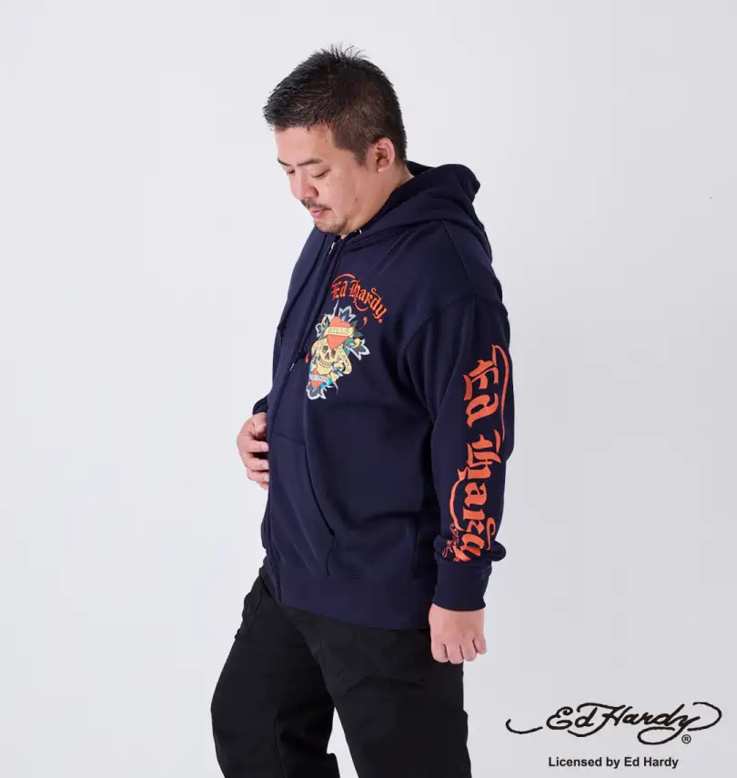 大きいサイズ 裏毛刺繍&プリントフルジップパーカー | Ed Hardy 