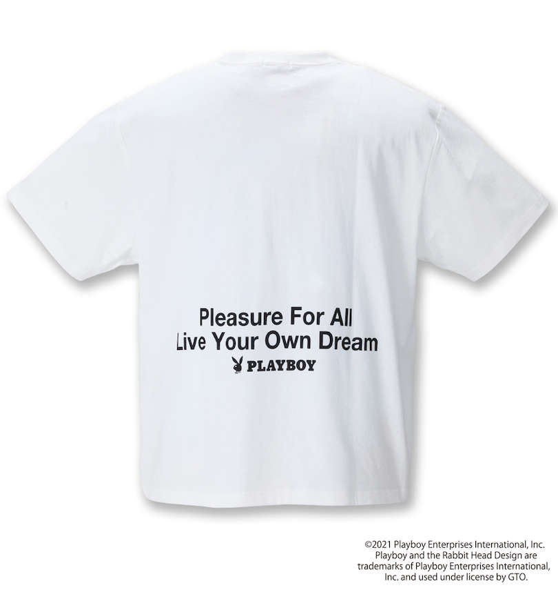 大きいサイズ メンズ PLAYBOY (プレイボーイ) カラー転写シートプリント半袖Tシャツ バックスタイル