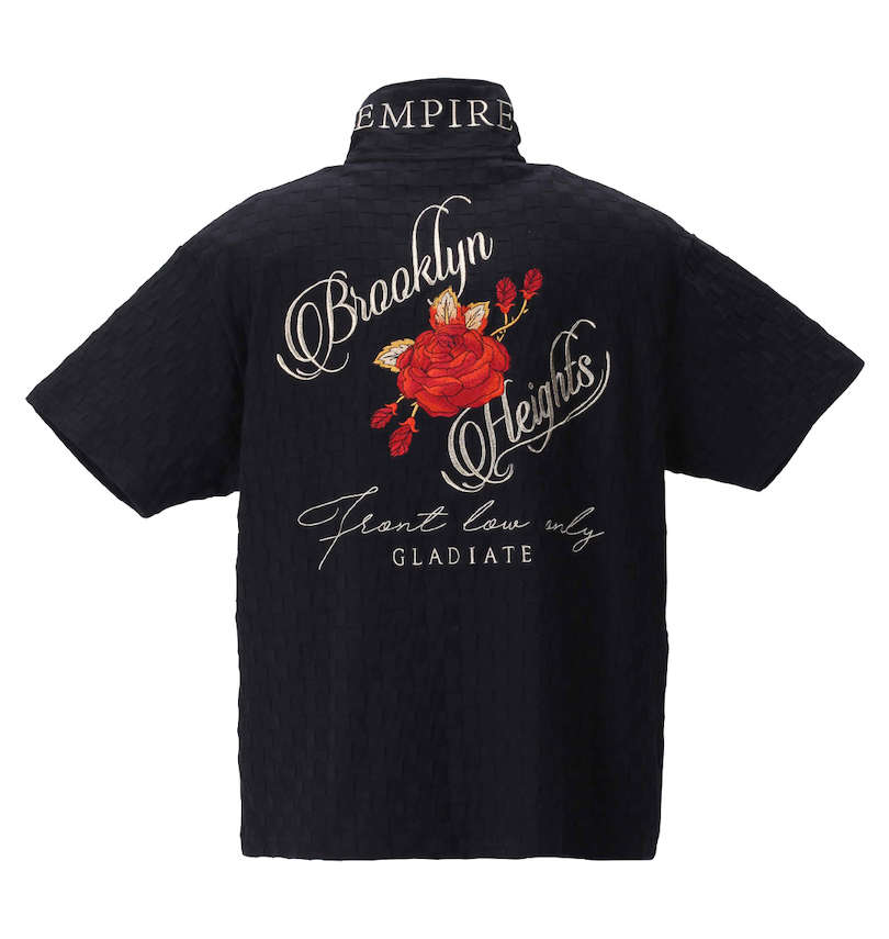 大きいサイズ メンズ GLADIATE (グラディエイト) ALL刺繍ブロックジャガード半袖ポロシャツ 襟を立てたバックスタイル