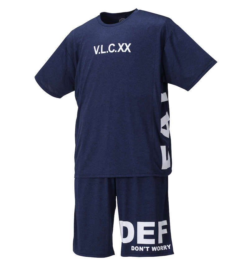 大きいサイズ メンズ VOLCANIC (ヴォルケニック) カチオン天竺切替半袖Tシャツ+ハーフパンツ 