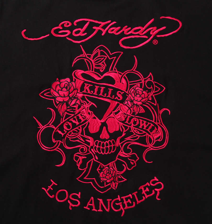 大きいサイズ メンズ Ed Hardy (エドハーディ) 刺繍&プリント半袖Tシャツ バック刺繍