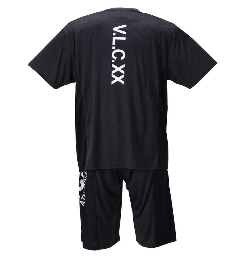 大きいサイズ メンズ VOLCANIC (ヴォルケニック) カチオン天竺切替半袖Tシャツ+ハーフパンツ バックスタイル