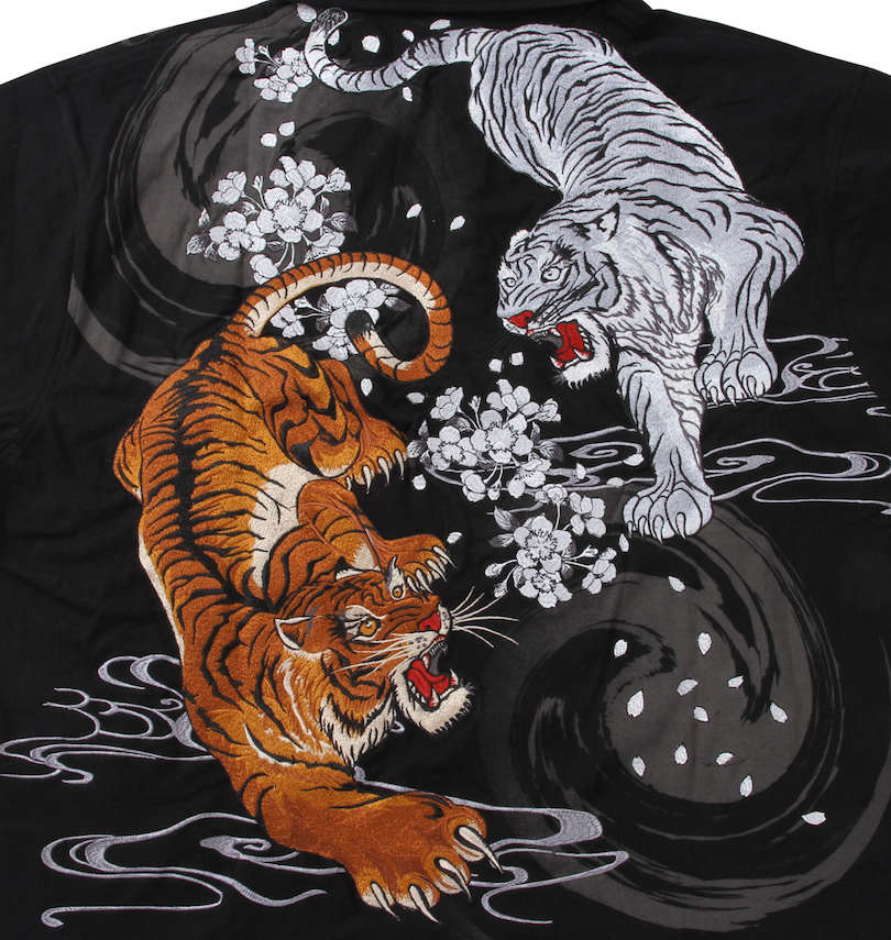 大きいサイズ メンズ 絡繰魂 (カラクリタマシイ) 虎×虎半袖ポロシャツ 