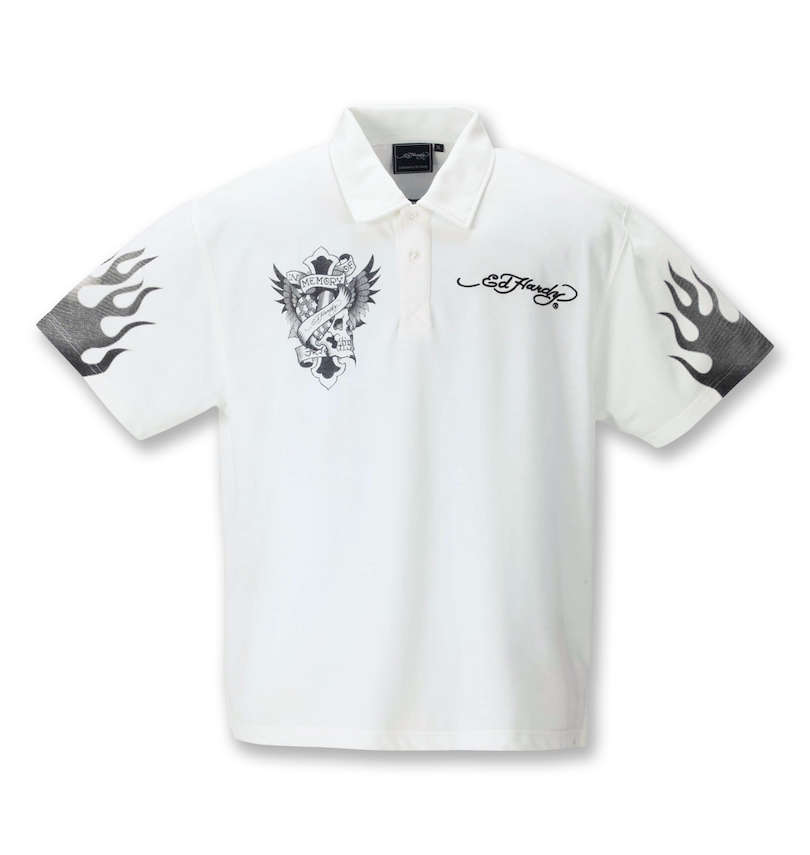 大きいサイズ メンズ Ed Hardy (エドハーディ) 刺繍&プリント鹿の子半袖ポロシャツ 