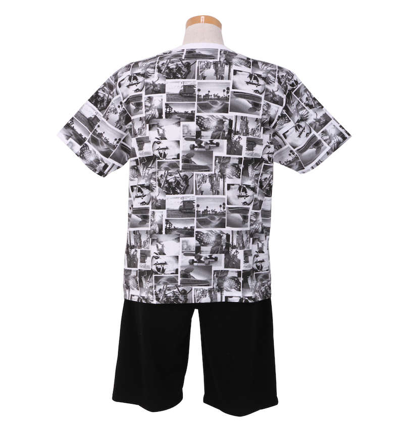 大きいサイズ メンズ SHOCK NINE (ショックナイン) 総柄半袖Tシャツ+ミニ裏毛ハーフパンツ バックスタイル