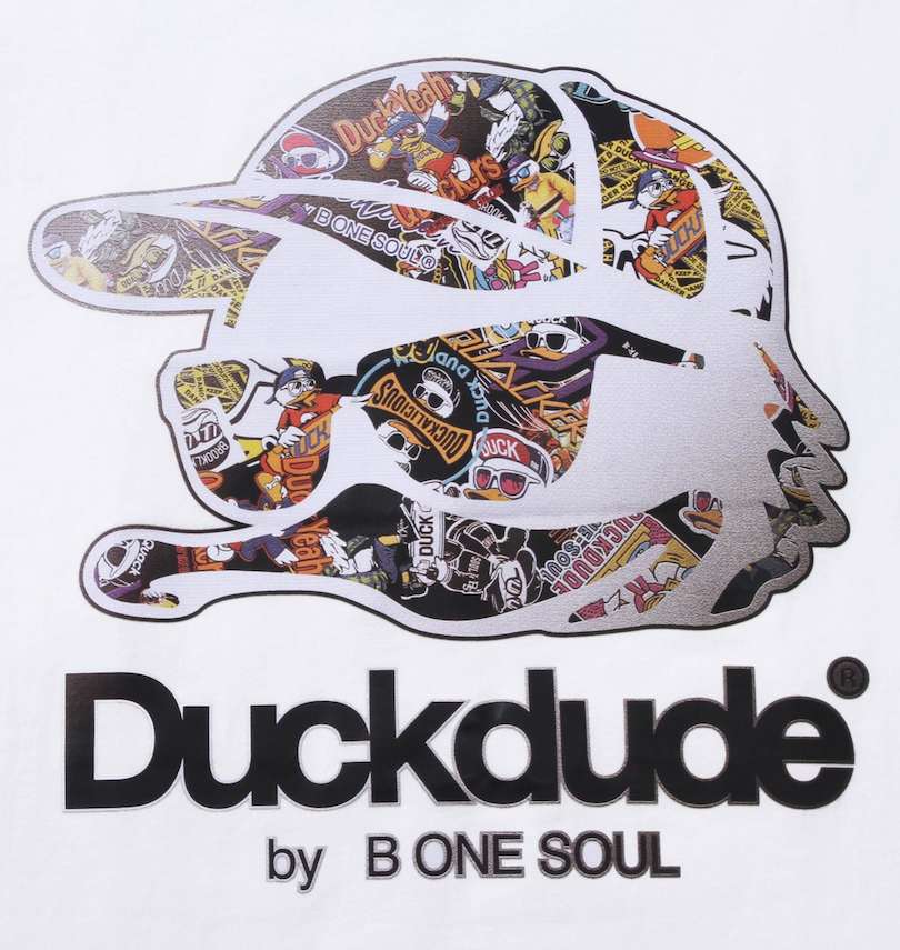 大きいサイズ メンズ b-one-soul (ビーワンソウル) DUCK DUDEステッカーフェイス半袖Tシャツ
