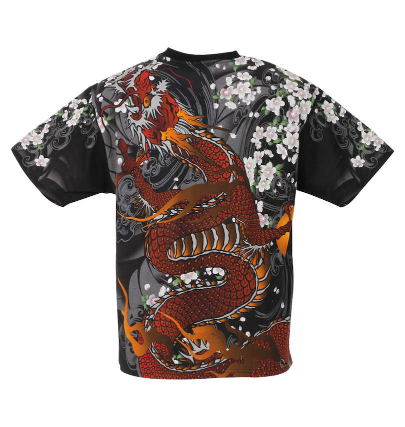 大きいサイズ メンズ 絡繰魂 (カラクリタマシイ) 昇龍刺青半袖Tシャツ バックスタイル