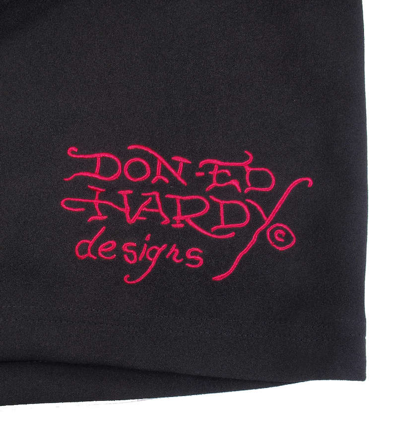 大きいサイズ メンズ Ed Hardy (エドハーディ) 刺繍&プリント半袖フルジップパーカージャージセット パンツ裾刺繍