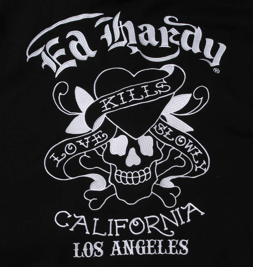 大きいサイズ メンズ Ed Hardy (エドハーディ) ニットフリース刺繍&プリントフルジップパーカー バック刺繍